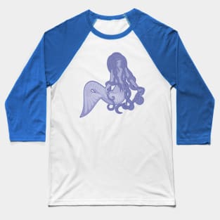 Sitting Mermaid Blue Baseball T-Shirt